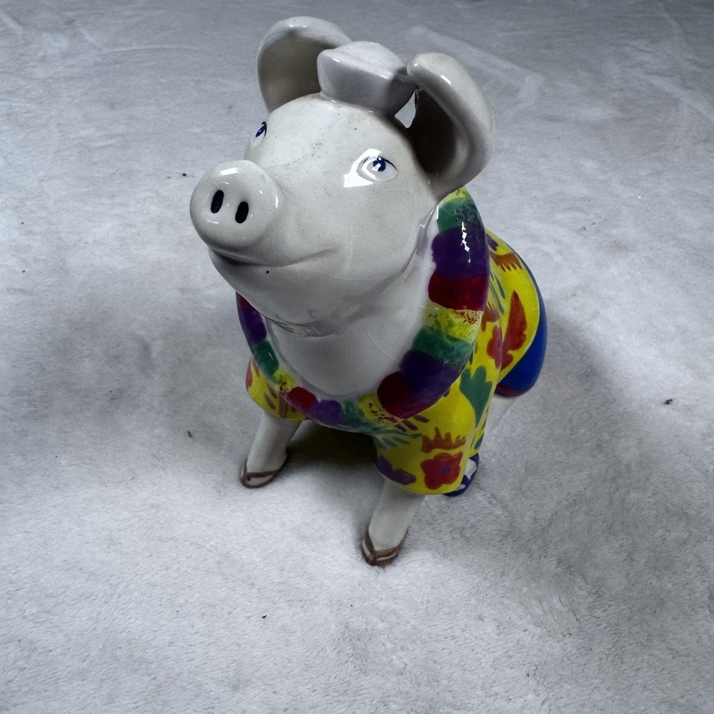 Vintage Vandor Big Pigs Ceramic Piggy Coin Bank Colorful Hawaiian‎ Shirt 2002